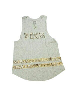 Pink Victoria's Secret Sequin Bling Tank Top Heather Gray Small NWT
